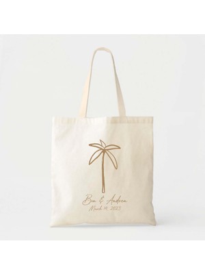 Ninastore Düğün Tote Çantaları: Palmiye Ağacı Tasarımı - Pamuklu Kanvas, Kişiselleştirilmiş