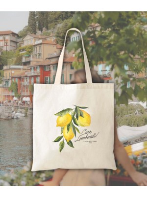 Ninastore Düğün Tote Çantası: Italya Limon Narenciye - Kişiselleştirilmiş Pamuk