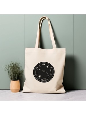 Ninastore %100 Pamuklu Tote Çanta, Zodyak Astrolojik Yıldız Işareti, Çevre Dostu Estetik Alışveriş Çantası, Ömür Boyu Çanta