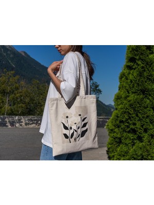 Ninastore Estetik Bej Çiçekli Tote Çanta - Sevimli Tote Çantalar, Estetik Tote Çanta, Çiçekli Tote Çanta, Kitap Çantası, Alışveriş Çantası, Kanvas Çanta