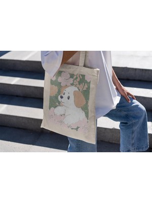 Ninastore Renkli Köpek Çantası - Sevimli Tote Çantalar, Estetik Tote Çanta, Tote Çanta, Kitap Çantası, Alışveriş Çantası, Köpek Tote Çantası