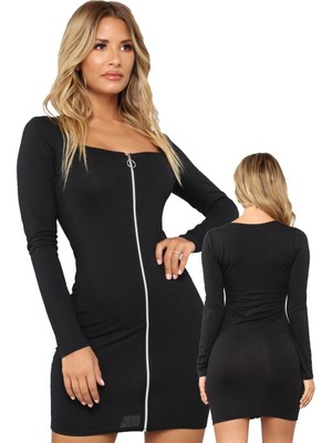 Venüs Shopping Fermuarlı Mini Elbise