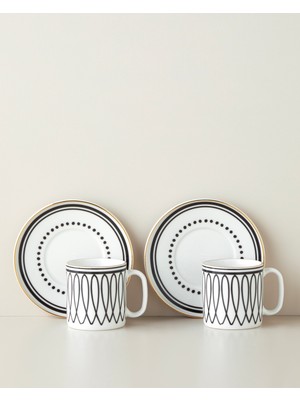 English Home White Angles Bone Porselen 4 Parça 2 Kişilik Çay Fincanı Takımı 180 ml Siyah-Beyaz-Gold