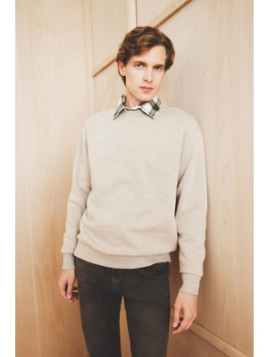 DeFacto Relax Fit Bisiklet Yaka Kalın Kumaş Sweatshirt E9409AX25AU