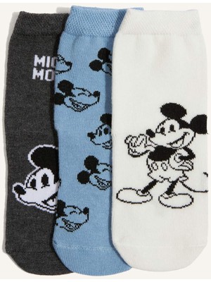 DeFacto Disney Mickey & Minnie Kaydırmaz Taban 3'lü Pamuklu Uzun Çorap Erkek Bebek F6984A5NS