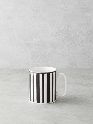 English Home Stripy White Bone Porselen Kupa 290 ml Siyah-Beyaz-Gold