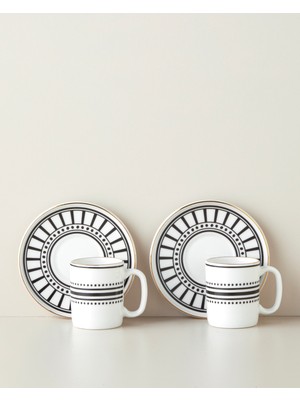 English Home White Mirage Bone Porselen 4 Parça 2 Kişilik Kahve Fincan Takımı 90 ml Siyah-Beyaz-Gold