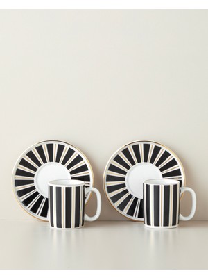 English Home Luxe White Bone Porselen 4 Parça 2 Kişilik Kahve Fincan Takımı 90 ml Siyah-Beyaz-Gold