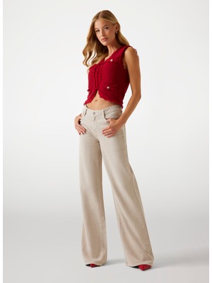 Guess Yüksek Bel Rahat Krem Kadın Pantolon Sexy Palazzo Kadın Palazzo Fit Pant