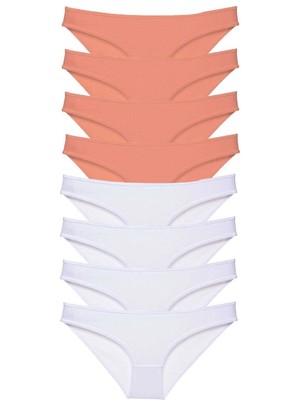 Venüs Shopping 8 Adet Eko Set Likralı Kadın Slip Külot Pudra Beyaz