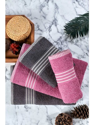 Femina Trendy 4 lü Kadın Erkek Banyo Havlusu Takımı Oscar Mürdüm Antasit