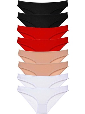 Venüs Shopping 8 Adet Süper Eko Set Likralı Kadın Slip Külot Siyah Kırmızı Ten Beyaz