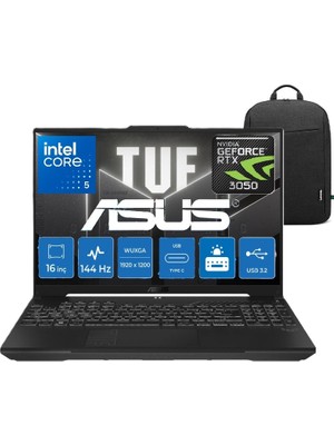 Asus Tuf Gaming F16 FX607VJ Intel Core 5 210H 64GB 512GB SSD RTX3050 Windows 11 Pro 16" Wuxga Taşınabilir Bilgisayar Snertech Çanta