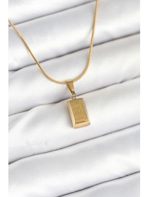 Angel Of Life 316L Çelik Gold Renk Mini Külçe Altın Model Kolye - TJ-BKO10603