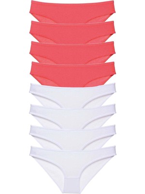Venüs Shopping 8 Adet Eko Set Likralı Kadın Slip Külot Fuşya Beyaz