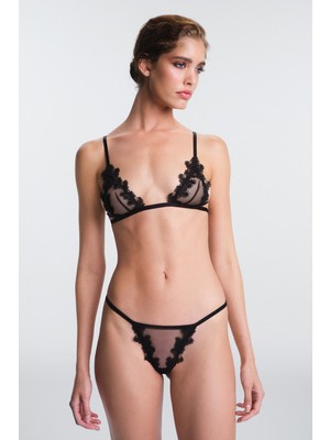 Penti Siyah Zena Nakış Detaylı Balensiz Dolgusuz Üçgen Sütyen