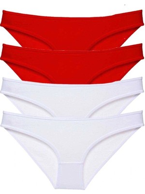 Venüs Shopping 4 adet Süper Eko Set Likralı Kadın Slip Külot Kırmızı Beyaz