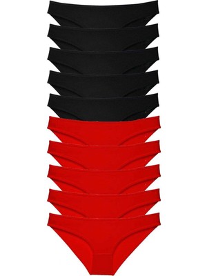 Venüs Shopping 10 adet Süper Eko Set Likralı Kadın Slip Külot Siyah Kırmızı