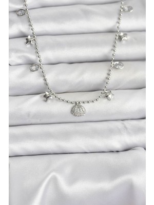 Angel Of Life Pirinç Gümüş Renk Zirkon Taşlı Deniz Kabuğu Model Kadın Kolye - TJ-BKO10656