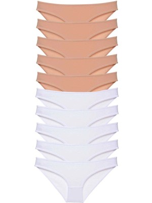 Venüs Shopping 10 Adet Süper Eko Set Likralı Kadın Slip Külot Ten Beyaz