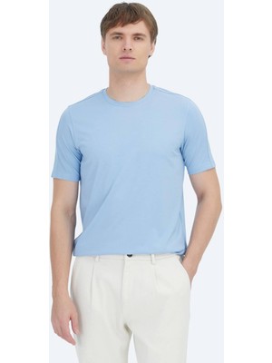 Ramsey Açık Mavi Düz Bisiklet Yaka T-Shirt