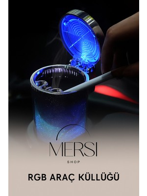 Rgb Işıklı Kapaklı Araç Içi Kokusuz Küllük | Bardaklık Uyumlu LED Aydınlatmalı Kül Tablası
