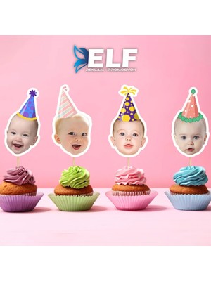 Elf Reklam Fotoğraflı Doğum Günü Cupcake Pasta Dekor Süslemesi 10 Adet