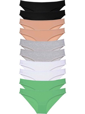 Venüs Shopping 10 Adet Süper Eko Set Likralı Kadın Slip Külot Siyah Ten Gri Beyaz Yeşil