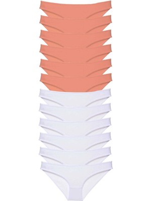 Venüs Shopping 12 Adet Eko Set Likralı Kadın Slip Külot Pudra Beyaz