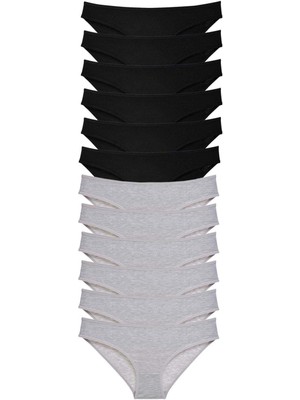 Venüs Shopping 12 Adet Süper Eko Set Likralı Kadın Slip Külot Siyah Gri