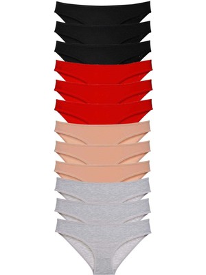 Venüs Shopping 12 Adet Süper Eko Set Likralı Kadın Slip Külot Siyah Kırmızı Ten Gri