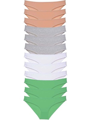 Venüs Shopping 12 adet Süper Eko Set Likralı Kadın Slip Külot Ten Gri Beyaz Yeşil