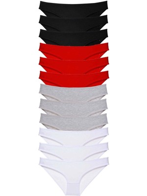 Venüs Shopping 12 Adet Süper Eko Set Likralı Kadın Slip Külot Siyah Kırmızı Gri Beyaz