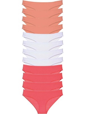 Venüs Shopping 12 Adet Süper Eko Set Likralı Kadın Slip Külot Pudra Beyaz Fuşya