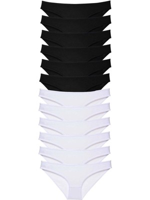 Venüs Shopping 12 Adet Eko Set Likralı Kadın Slip Külot Siyah Beyaz