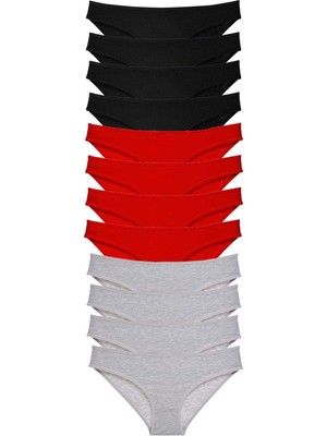 Venüs Shopping 12 adet Süper Eko Set Likralı Kadın Slip Külot Siyah Kırmızı Gri