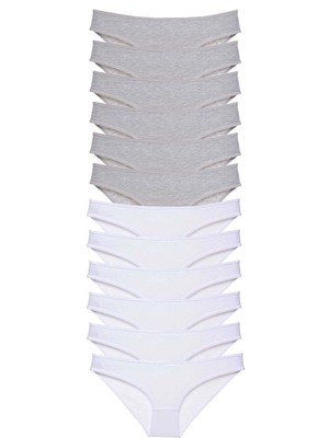 Venüs Shopping 12 Adet Süper Eko Set Likralı Kadın Slip Külot Gri Beyaz