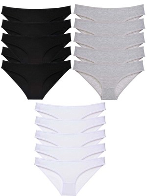 Venüs Shopping 15 Adet Süper Eko Set Likralı Kadın Slip Külot Siyah Gri Beyaz