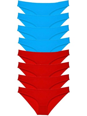 Venüs Shopping 8 Adet Süper Eko Set Likralı Kadın Slip Külot Kırmızı ve Mavi