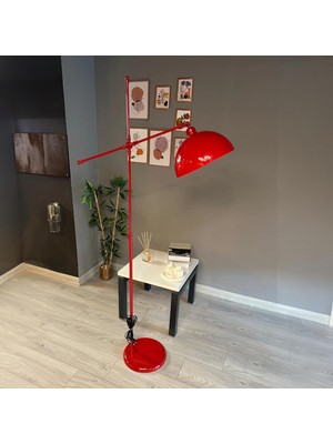 Bamyum Kırmızı Lambader Hareketli Başlık Modern Dekoratif Metal Oturma Odası Çalışma Odası Zemin Lambası