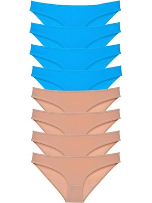 Venüs Shopping 8 Adet Eko Set Likralı Kadın Slip Külot Ten ve Mavi