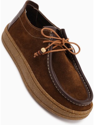 Limoya Polin Hakiki Deri Kahve Süet Bağcıklı Günlük Loafer Ayakkabı