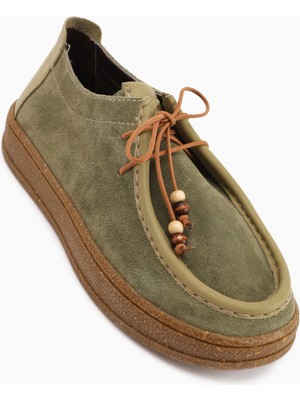 Limoya Polin Hakiki Deri Haki Süet Bağcıklı Günlük Loafer Ayakkabı