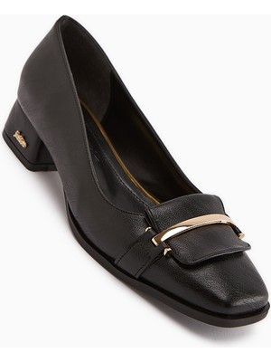 Limoya Gresa Siyah Tokalı Kısa Topuklu Kadın Ayakkabı