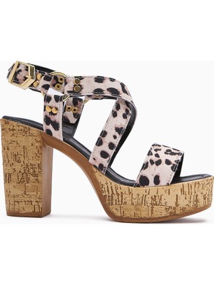 Limoya Havannah Siyah Leopar Çapraz Bantlı Platform Topuklu Kadın Sandalet