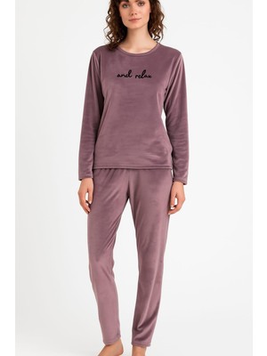 Pemilo Kadın 13166-652 Uzun Kol Kadife Pijama Takımı