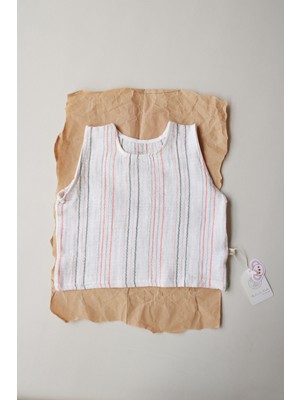 Oh la la Koala For Little Ones Turuncu-Yeşil Çizgili Müslin Atlet