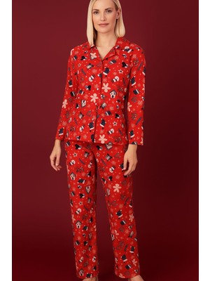 Pemilo Kadın 6734 Süet Uzun Kol Düğmeli Pijama Takımı