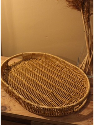 Paganca Hasır Rattan Oval Tepsi Geniş Boy
