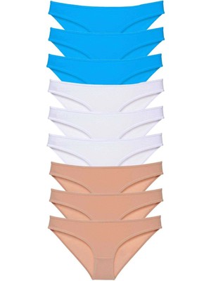 Venüs Shopping 9 Adet Süper Eko Set Likralı Kadın Slip Külot Ten Beyaz Mavi